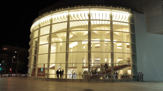 Theatre building people time lapse at night