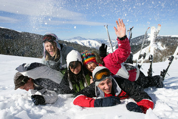 Group playing in the snow