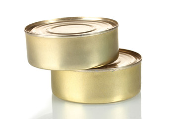 Two tin with food isolated on white