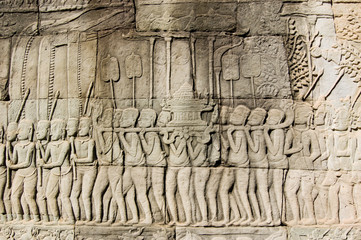 Ancient Khmer religious parade frieze