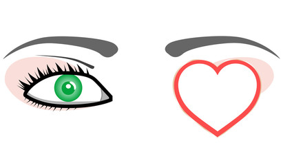 Green eye with valentines love heart. Vector