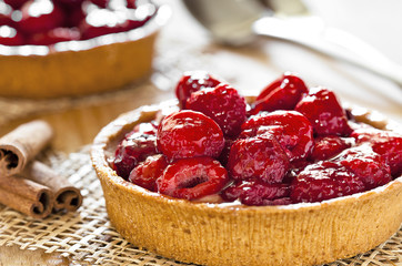 Fresh Raspberry Pies Close Up