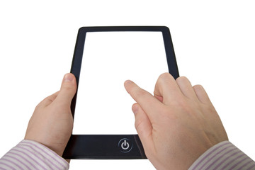 hands with touchpad computer