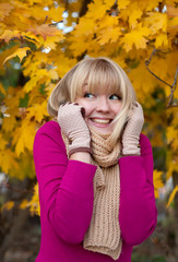Young woman in autumn . Outdoor.