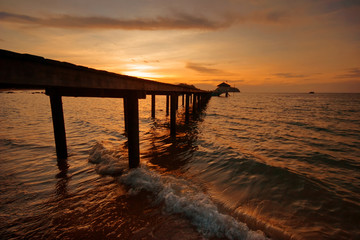 Tropical beach at sunset.