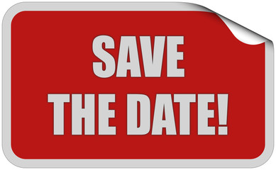 Sticker rot eckig curl oben SAVE THE DATE!