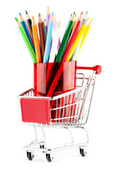 Shopping cart with many pencils