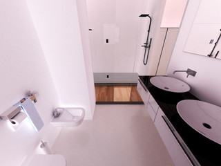 bagno, doccia, moderno, appartamento rendering 3d interni