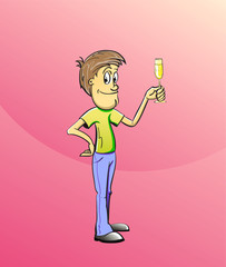 man holding a glass of champagne - cartoon illustrator
