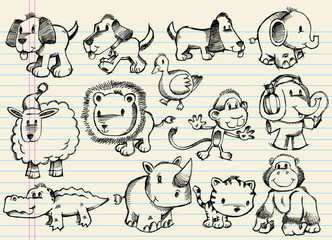 Fototapeta premium Doodle Sketch Animal Vector Set