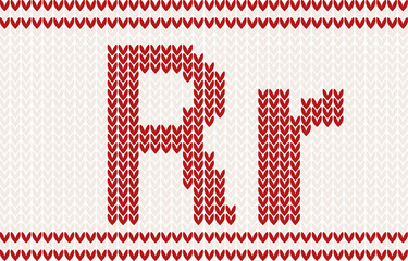 Red knitted Letter r on beige Background
