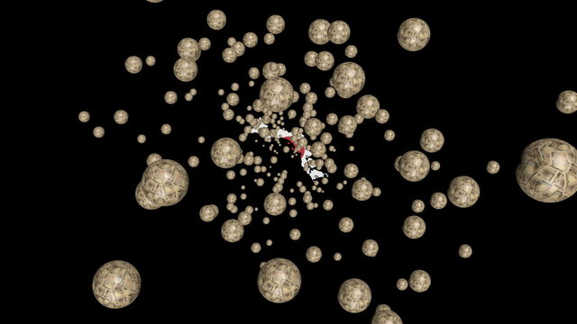 Moving through Yen spheres to Japan map flag animation