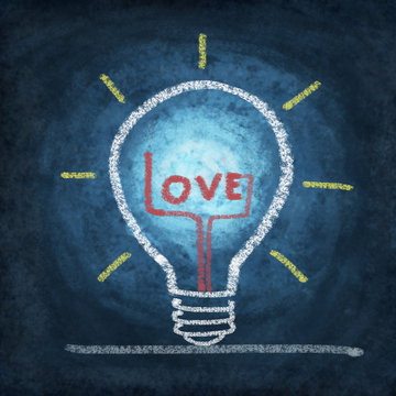 love in light bulb drawing by chalk