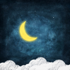 Obraz na płótnie Canvas weather icon drawing on chalkboard ,night time,smile moon
