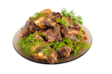 Fried meat on stones
