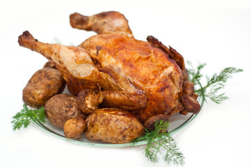 roast chicken with potatoes and caviar
