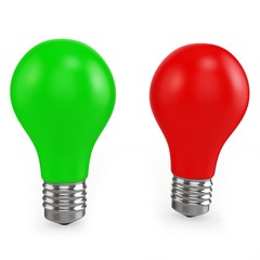 3d red and green light bulbs