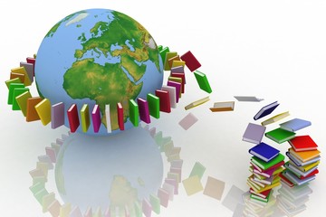 books fly into belt round the earth