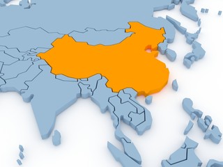 Three-dimensional map of China isolated. 3d