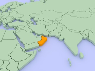 Three-dimensional map of Oman isolated. 3d