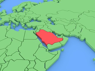 Three-dimensional map of Saudi Arabia isolated. 3d