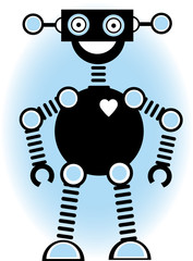 Robot Silhouette Cartoon Outline Blue