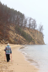 Nordic walking - autumn cliff in Orlowo, Gdynia Poland