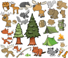 Outdoors Wildlife Camping Vector Design Set