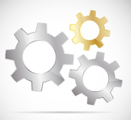 Three bright gears on gray background