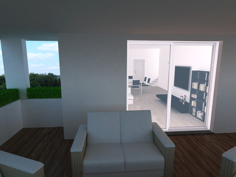 appartamento rendering 3d terrazza architettura progetto