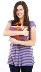 Young beautiful woman with a gift box