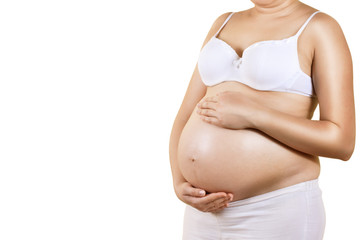 Pregnant woman take care about her belly