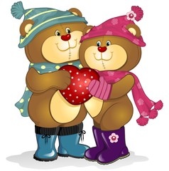 Bears in love with heart
