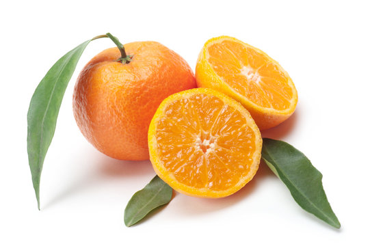 oranges with slice one, on white background