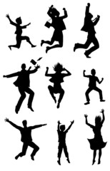 Jumping silhouettes with happiness expression