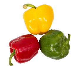 Three green red and yellow paprika(capsicum)