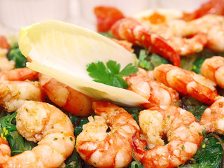 prawns on wakame salad