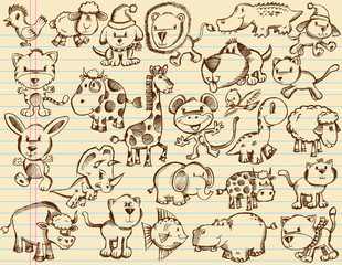 Notebook Doodle Sketch Animals Vector Set