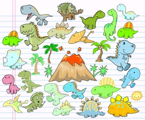 Washable wall murals Cartoon draw Cute Dinosaur Design Elements Vector Set