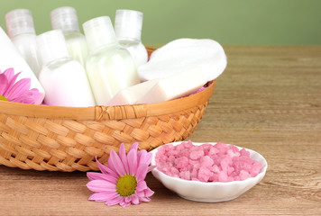 Hotel amenities kit in basket