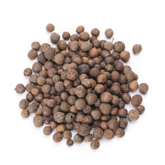 Pile of dried allspice fruits isolated on white