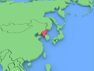 Three-dimensional map of North Korea isolated. 3d