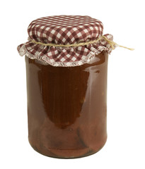preserved guava in a glass jar on a white background