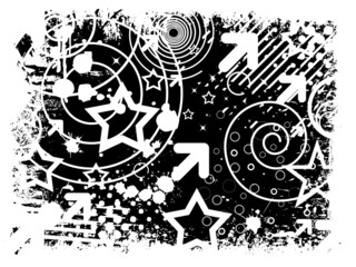 Background abstrato a preto e branco com estrelas e setas