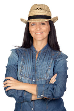 Adorable woman with straw hat