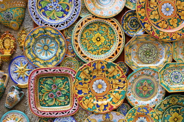 Typical souvenirs of Sicily - colorful plates
