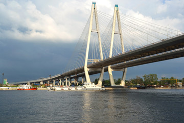 Fototapeta na wymiar Cable-braced bridge in St.Petersburg