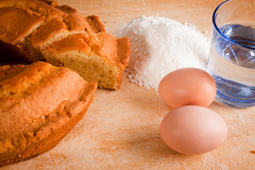 Slices of Cake with Raw Ingredients and Dessert Wine Glass