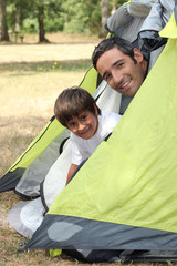 father and son camping