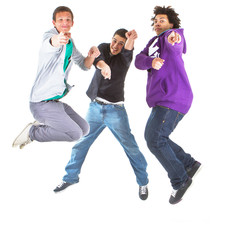 Teenagers jumping in joy